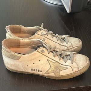 Golden Goose Cream and Gold Star Sneakers